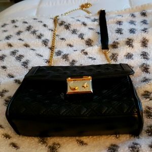 Black leather and Gold chain purse